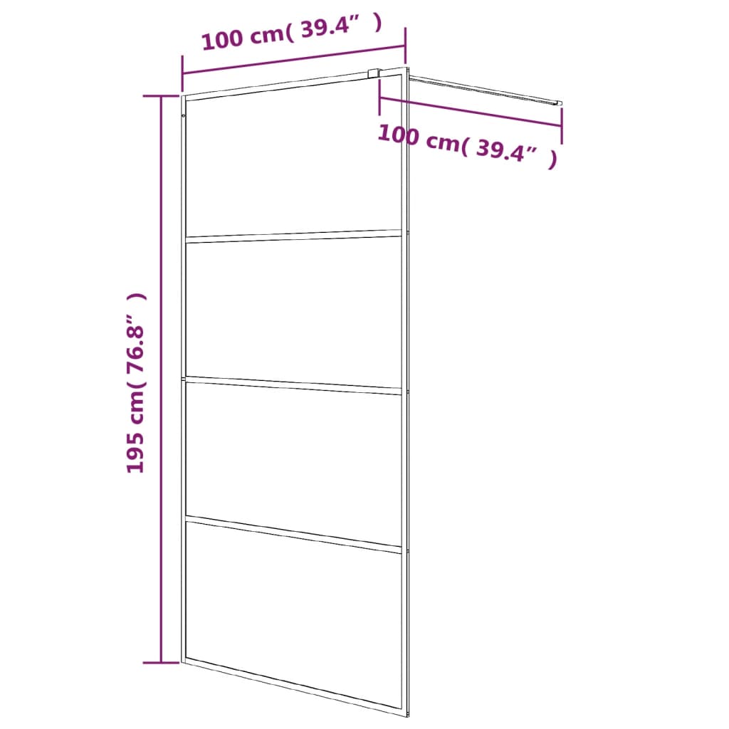 Inloopdouchewand 100x195 cm halfmat ESG-glas zwart is nu te koop bij PeponiXL, paradijselijk wonen!