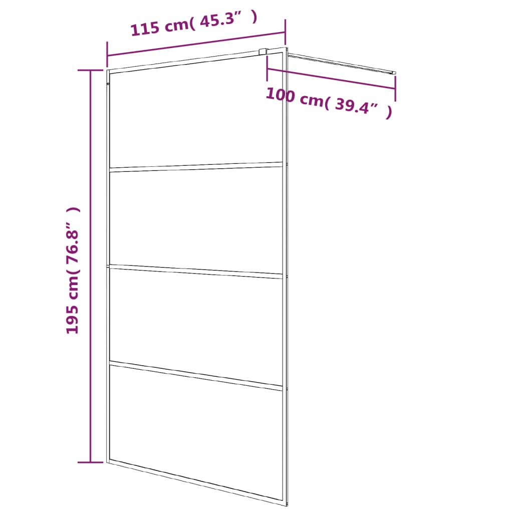 Inloopdouchewand 115x195 cm halfmat ESG-glas zwart is nu te koop bij PeponiXL, paradijselijk wonen!