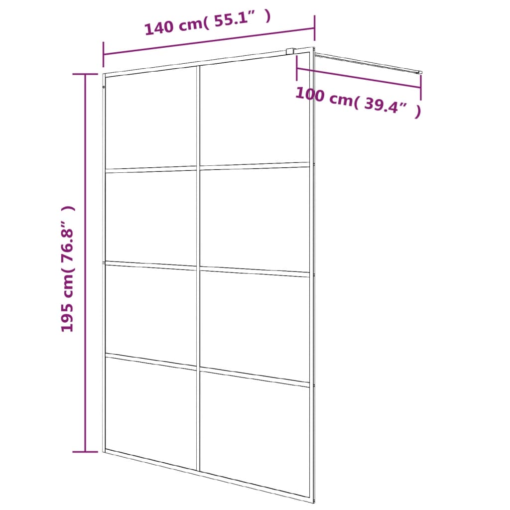 Inloopdouchewand 140x195 cm halfmat ESG-glas zwart is nu te koop bij PeponiXL, paradijselijk wonen!