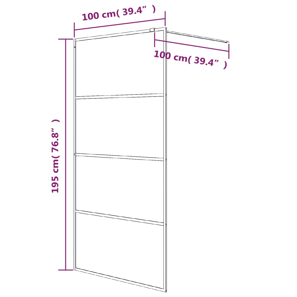Inloopdouchewand 100x195 cm mat ESG-glas zwart is nu te koop bij PeponiXL, paradijselijk wonen!