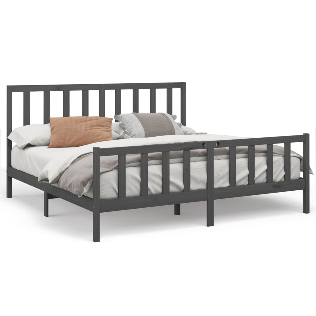 Bedframe massief grenenhout grijs 200x200 cm is nu te koop bij PeponiXL, paradijselijk wonen!