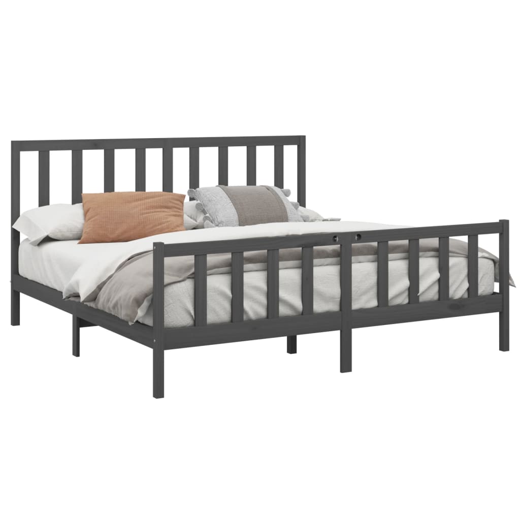 Bedframe massief grenenhout grijs 200x200 cm is nu te koop bij PeponiXL, paradijselijk wonen!