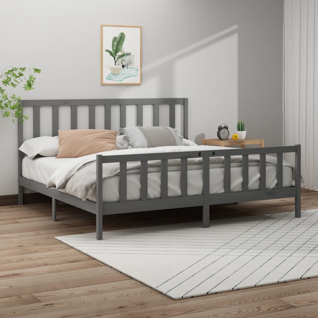 Bedframe massief grenenhout grijs 200x200 cm is nu te koop bij PeponiXL, paradijselijk wonen!