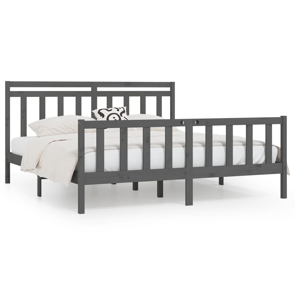 Bedframe massief grenenhout grijs 200x200 cm is nu te koop bij PeponiXL, paradijselijk wonen!