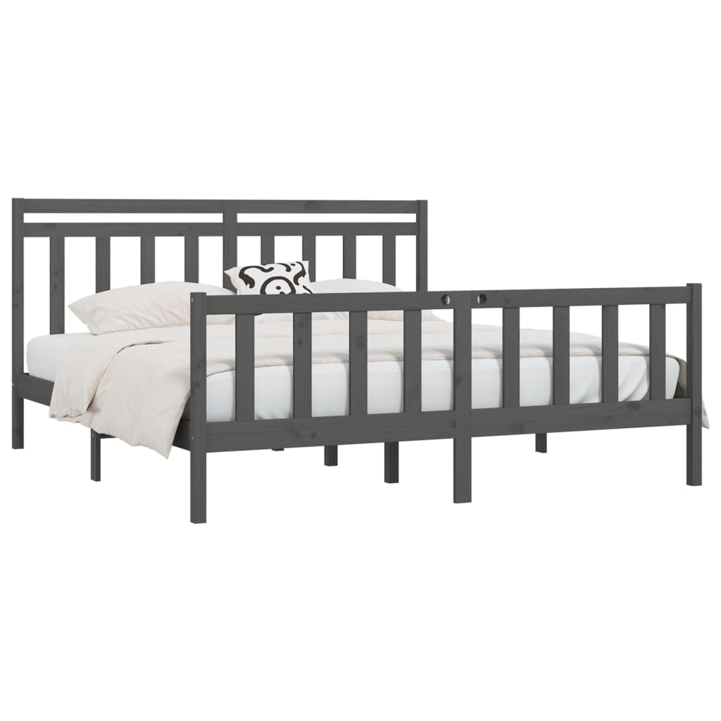 Bedframe massief grenenhout grijs 200x200 cm is nu te koop bij PeponiXL, paradijselijk wonen!