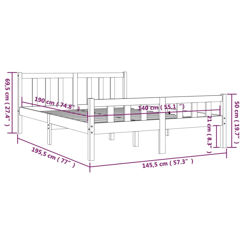 Bedframe massief hout grijs 140x190 cm is nu te koop bij PeponiXL, paradijselijk wonen!