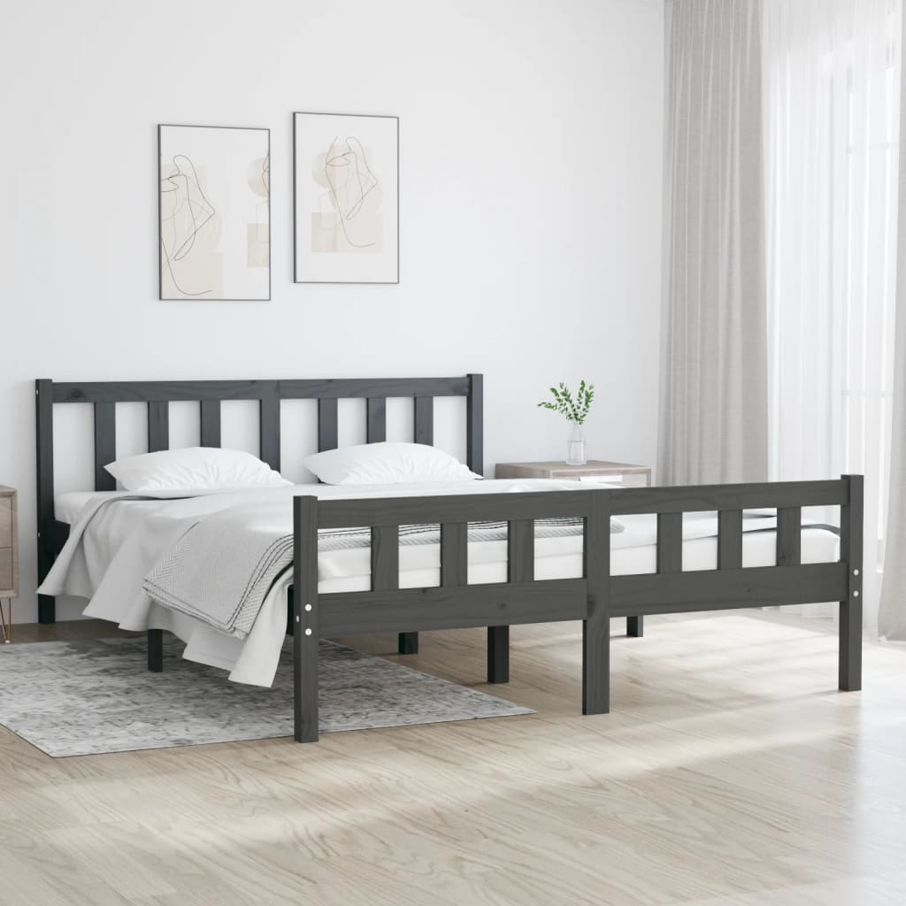 Bedframe massief hout grijs 140x190 cm is nu te koop bij PeponiXL, paradijselijk wonen!