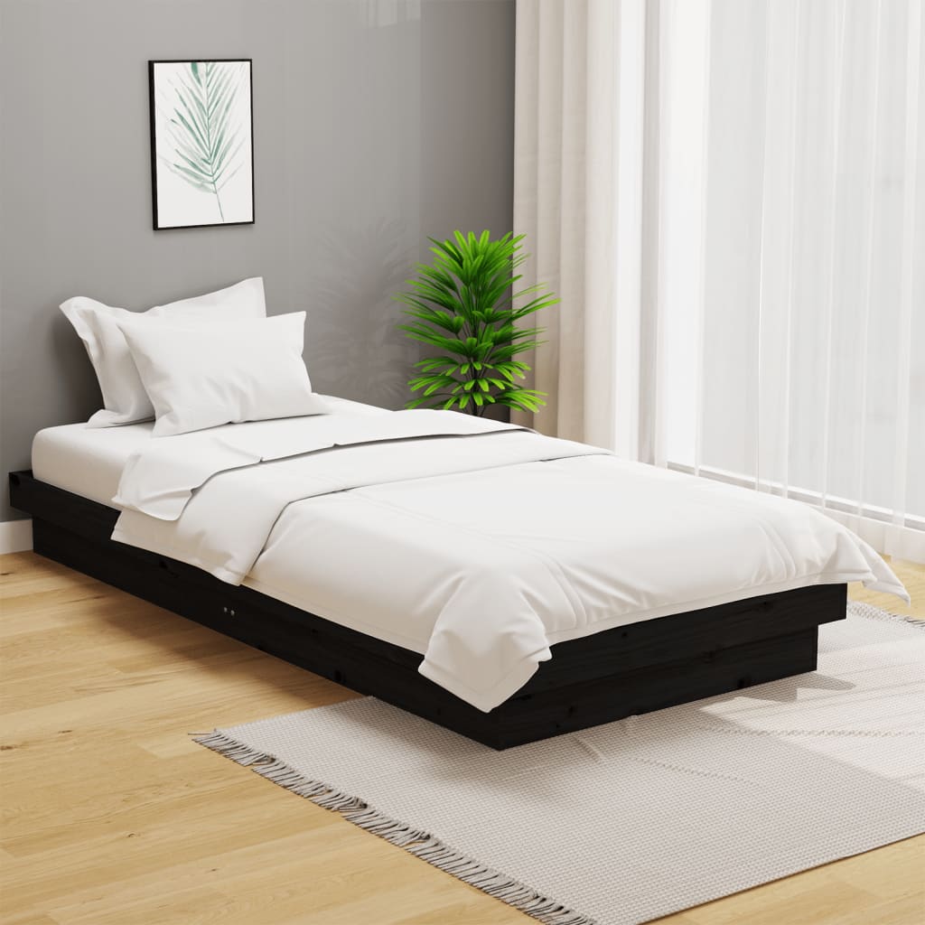 Bedframe massief hout zwart 90x200 cm
