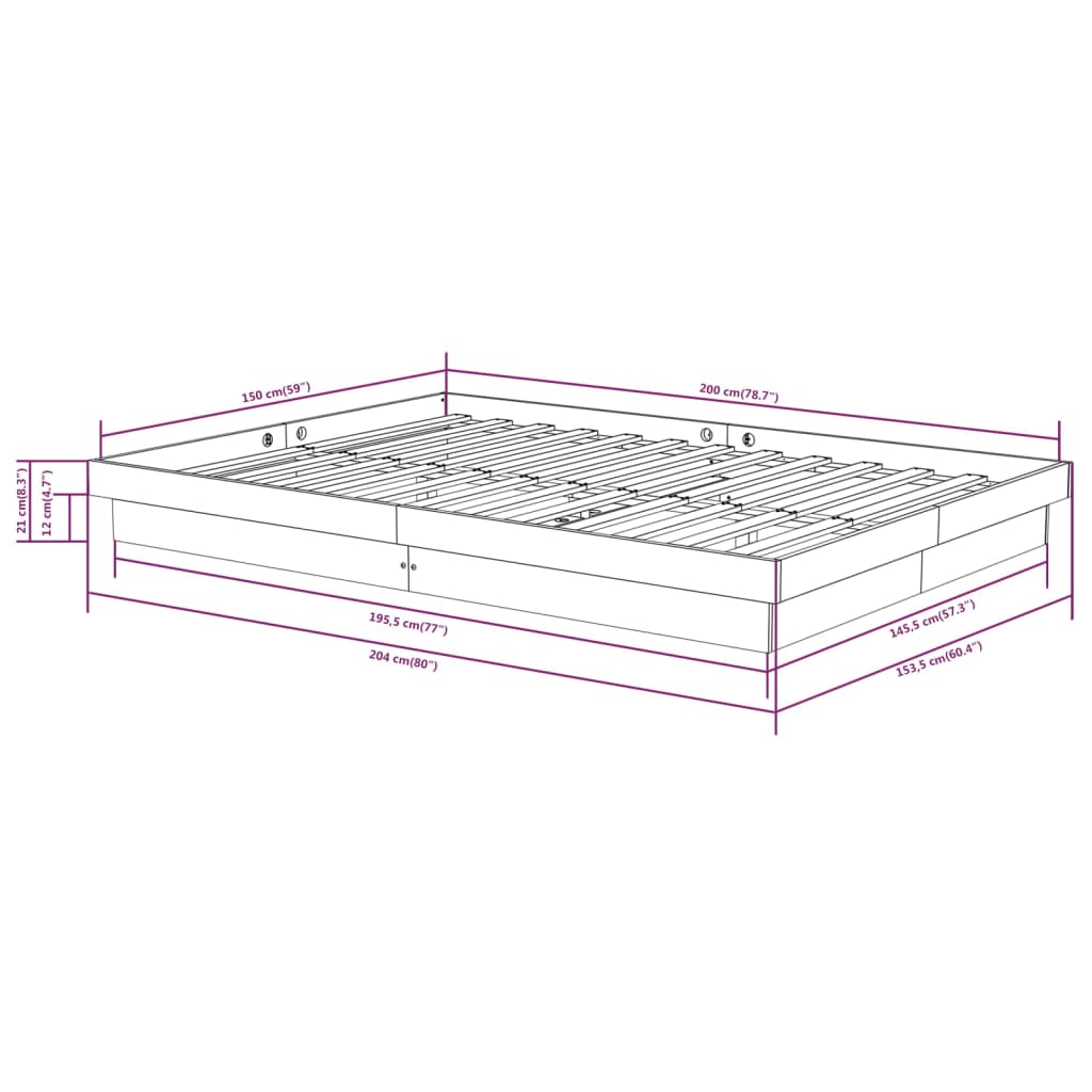 Bedframe massief hout honingbruin 150x200 cm