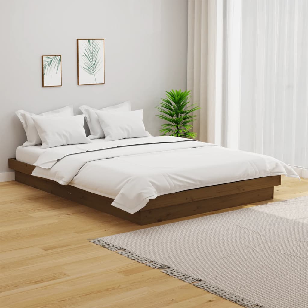 Bedframe massief hout honingbruin 150x200 cm