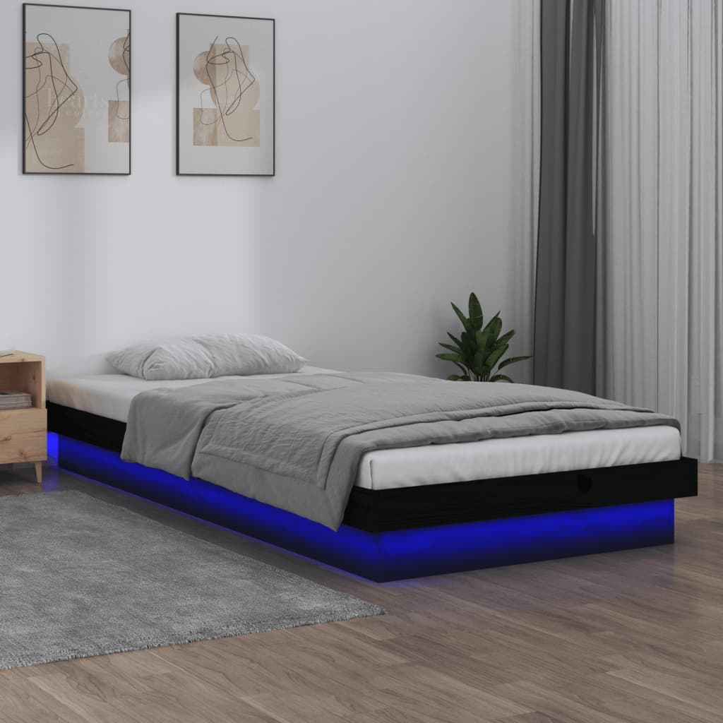 Bedframe LED massief hout zwart 100x200 cm is nu te koop bij PeponiXL, paradijselijk wonen!