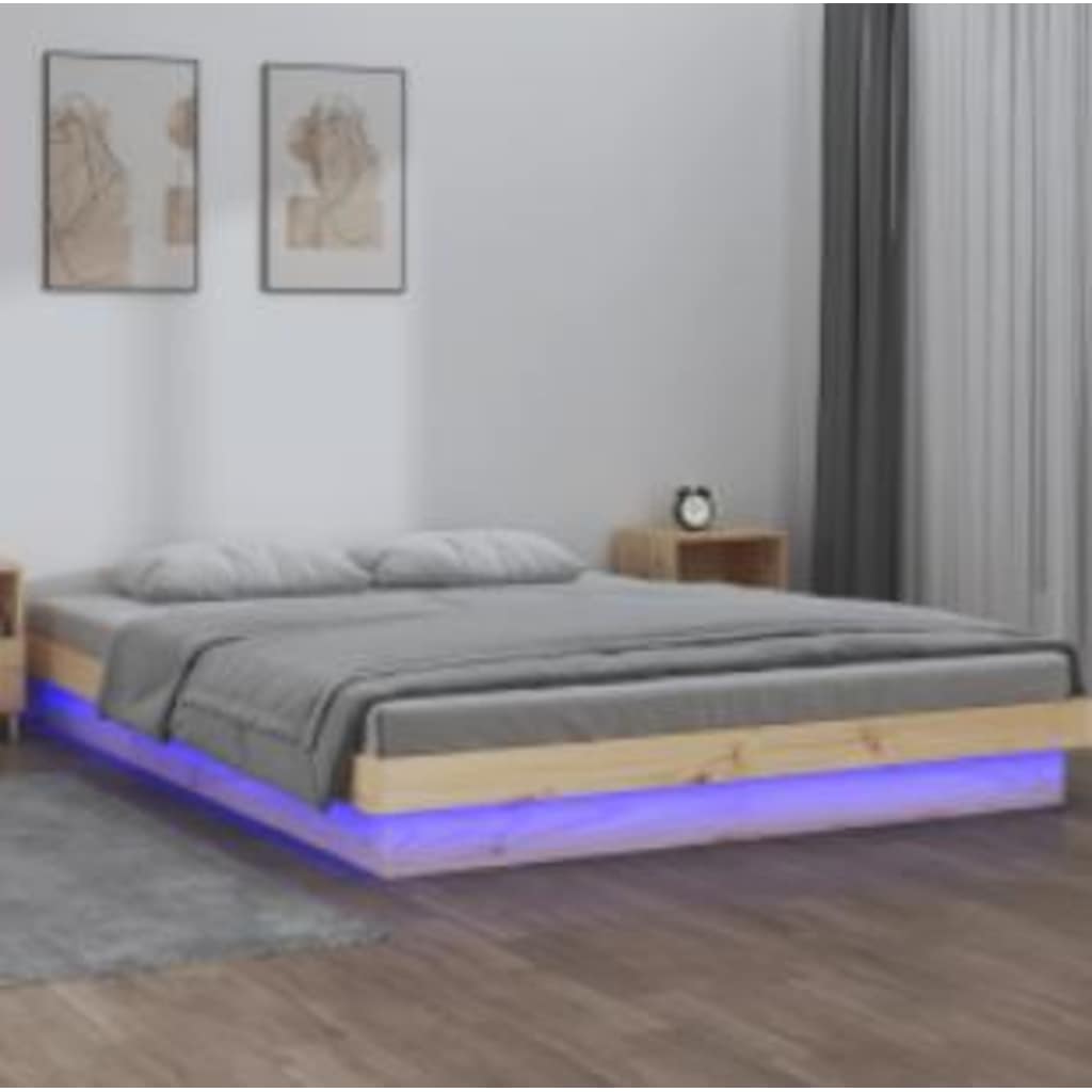 Bedframe LED massief hout 140x200 cm