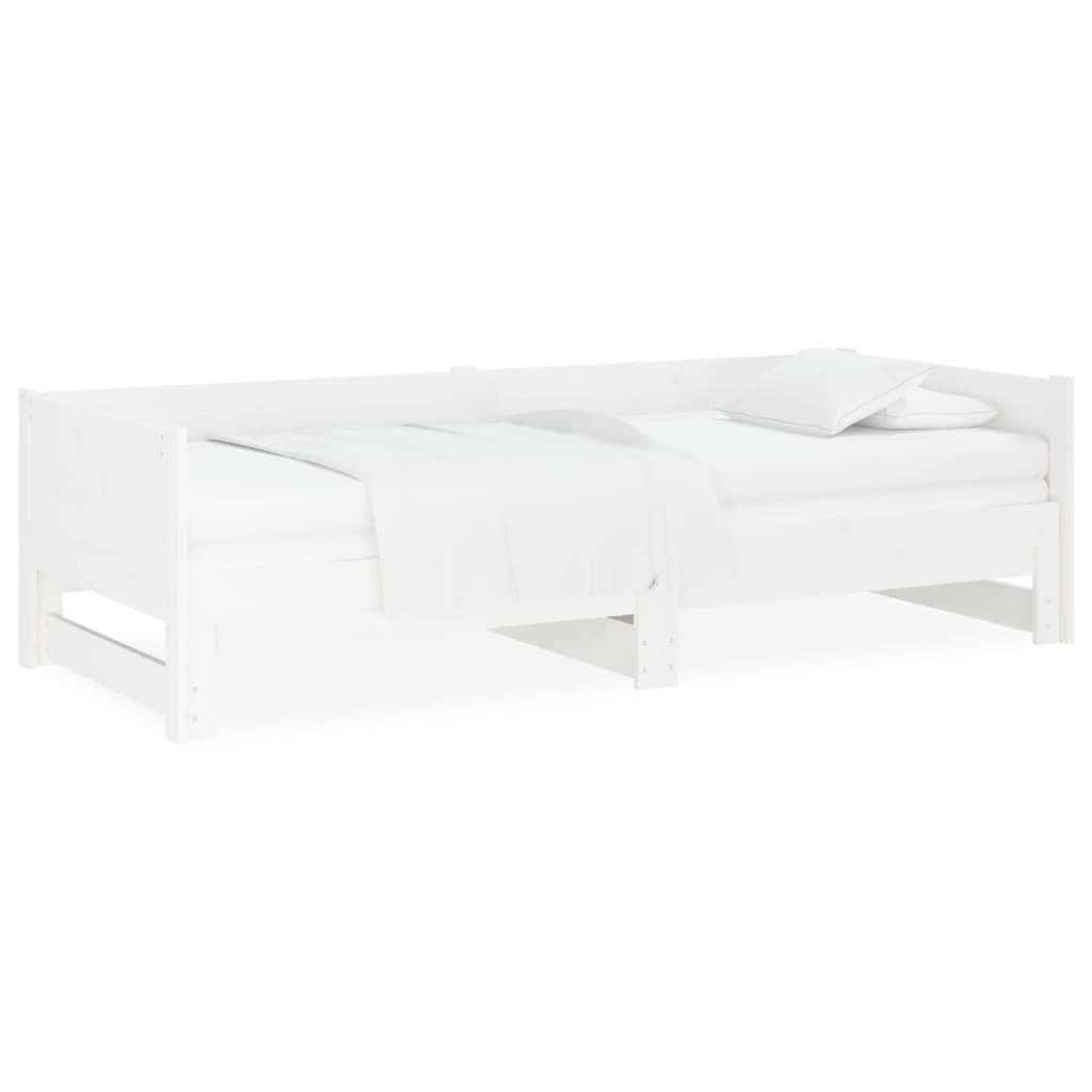 Slaapbank uitschuifbaar massief grenenhout wit 2x(90x190) cm