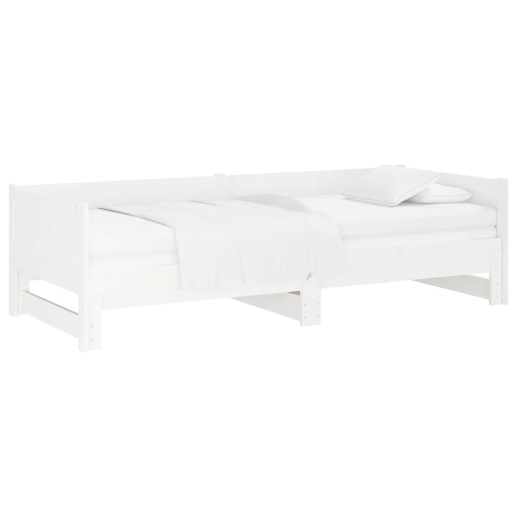 Slaapbank uitschuifbaar massief grenenhout wit 2x(90x190) cm