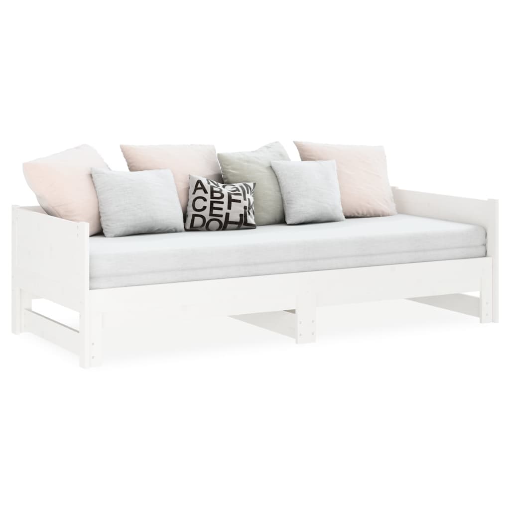 Slaapbank uitschuifbaar massief grenenhout wit 2x(90x190) cm