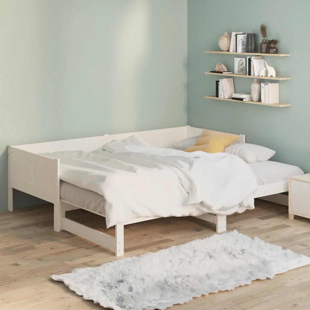 Slaapbank uitschuifbaar massief grenenhout wit 2x(90x190) cm