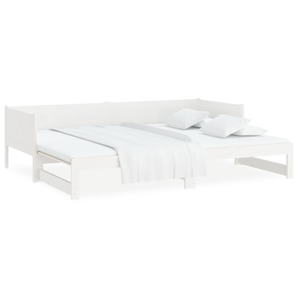 Slaapbank uitschuifbaar massief grenenhout wit 2x(90x190) cm