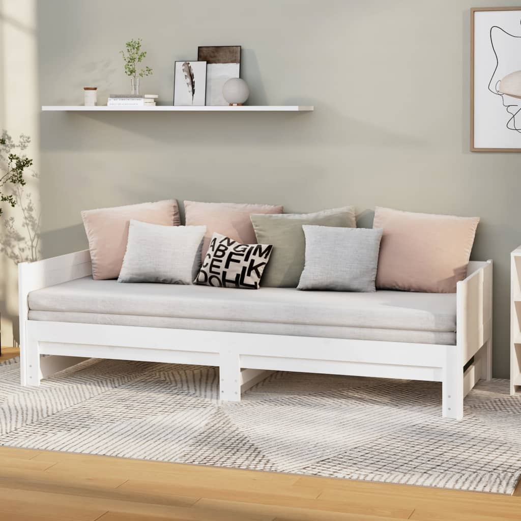 Slaapbank uitschuifbaar massief grenenhout wit 2x(90x190) cm