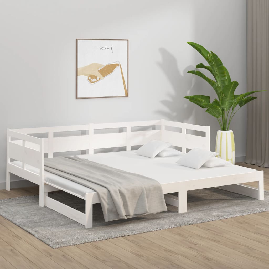Slaapbank uitschuifbaar massief grenenhout wit 2x(80x200) cm is nu te koop bij PeponiXL, paradijselijk wonen!
