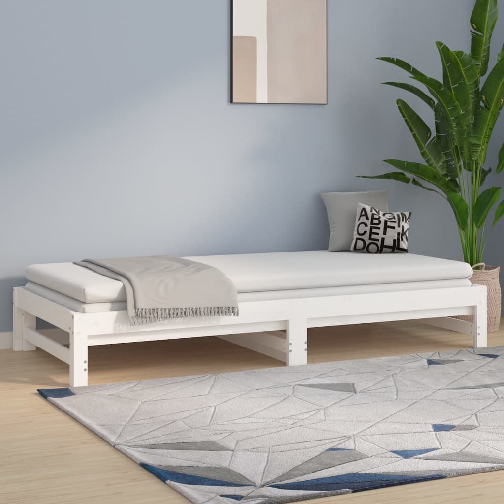 Slaapbank uitschuifbaar 2x(80x200) cm massief grenenhout wit is nu te koop bij PeponiXL, paradijselijk wonen!