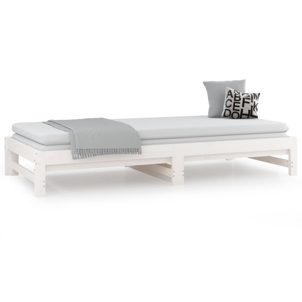 Slaapbank uitschuifbaar 2x(80x200) cm massief grenenhout wit is nu te koop bij PeponiXL, paradijselijk wonen!