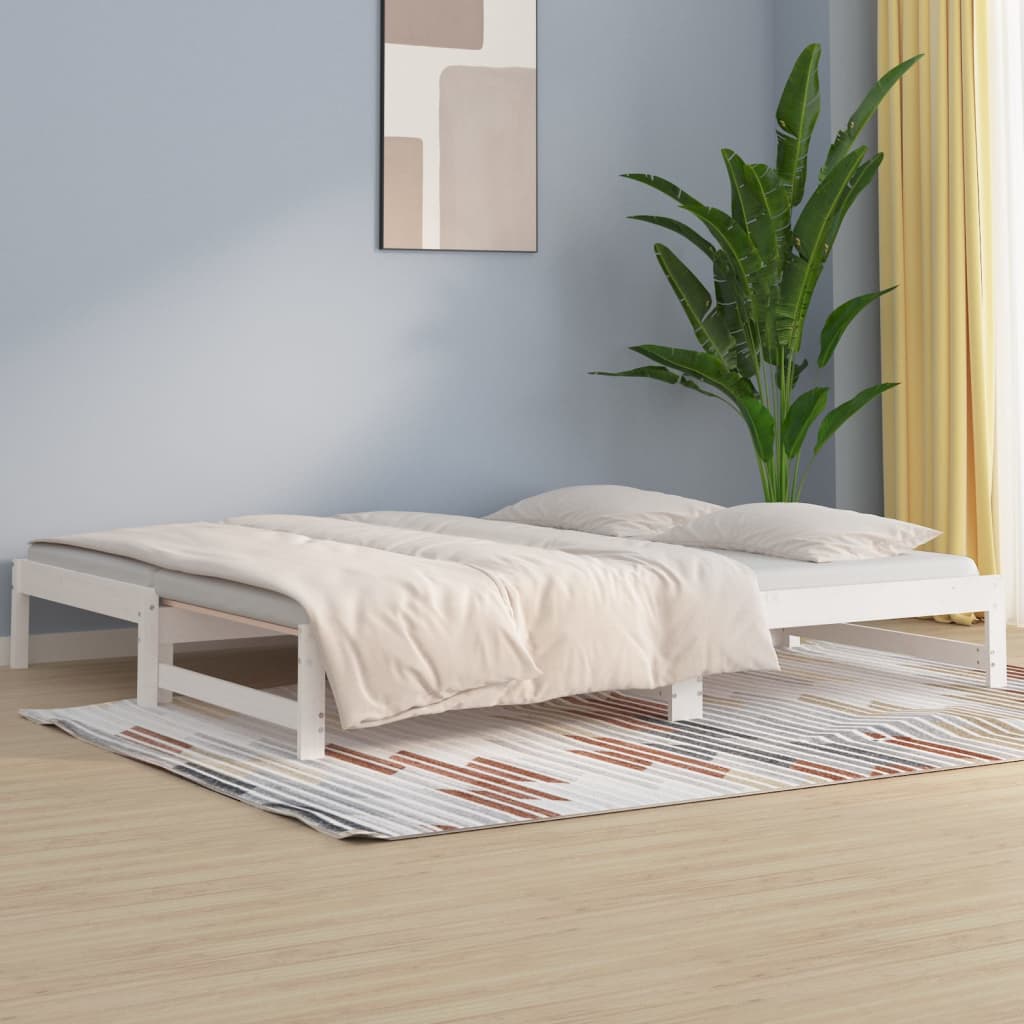 Slaapbank uitschuifbaar 2x(80x200) cm massief grenenhout wit is nu te koop bij PeponiXL, paradijselijk wonen!