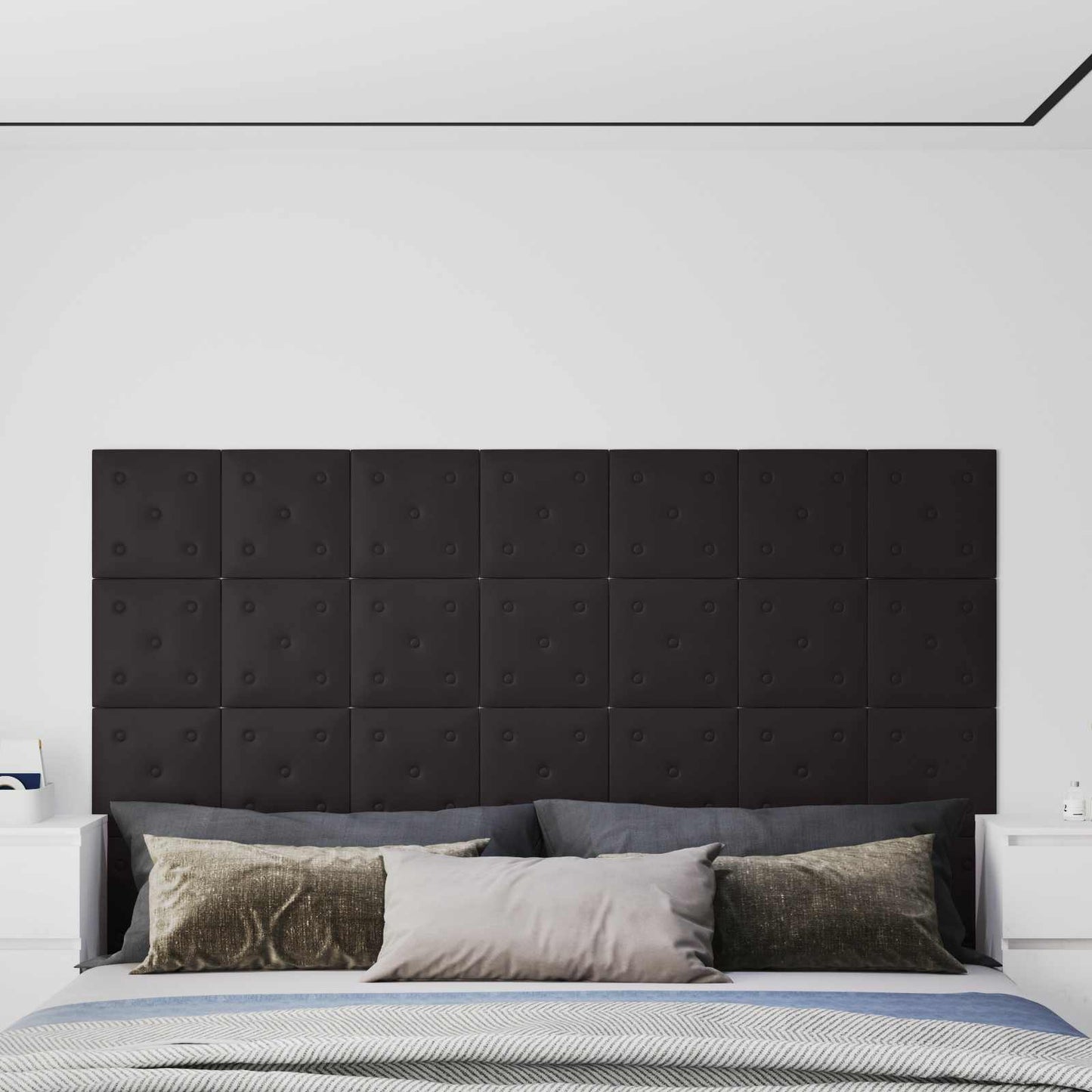 Wandhoofdbord 12 pcs Zwart 30 x 30 cm Nep Leer is nu te koop bij PeponiXL, paradijselijk wonen!