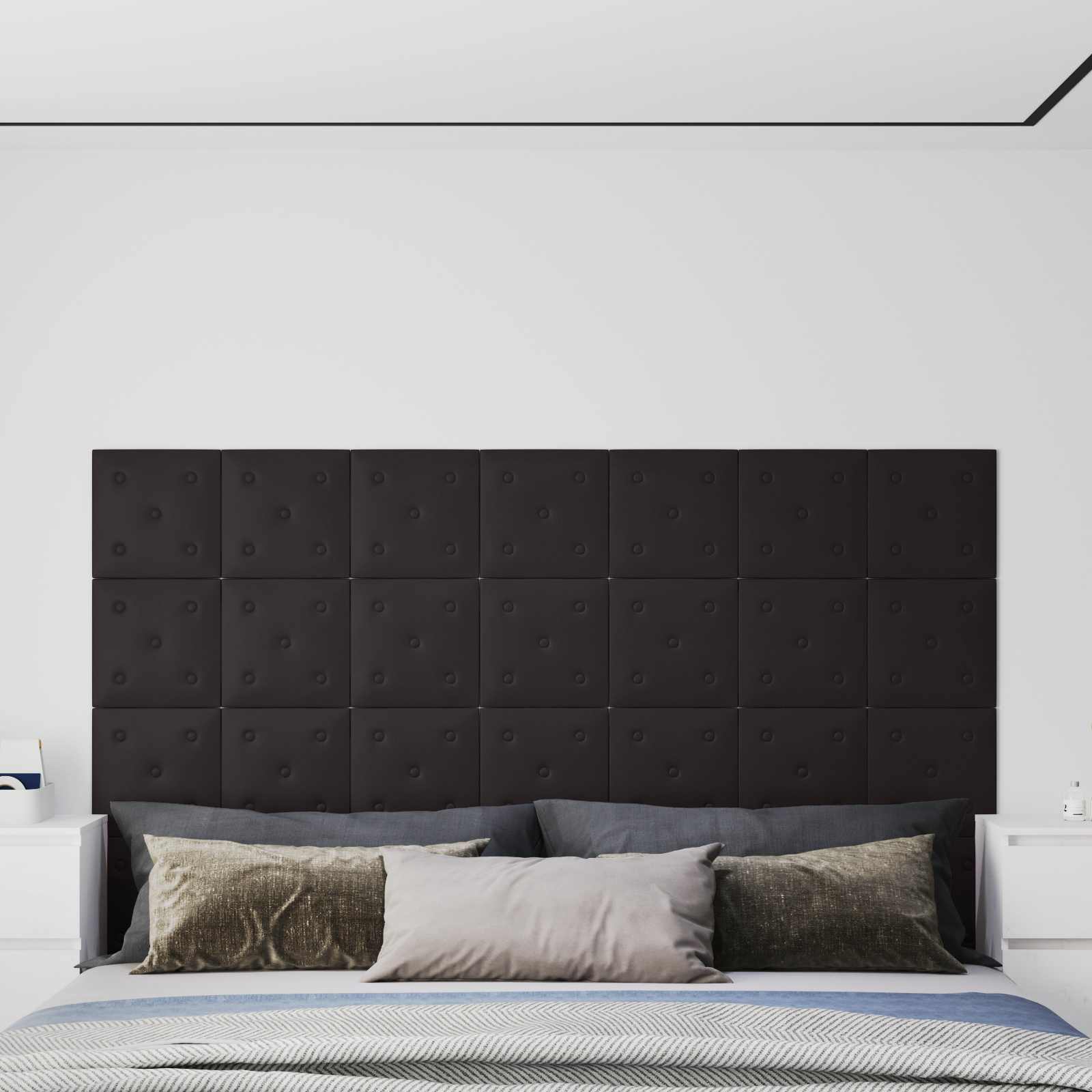 Wandhoofdbord 12 pcs Zwart 30 x 30 cm Nep Leer is nu te koop bij PeponiXL, paradijselijk wonen!