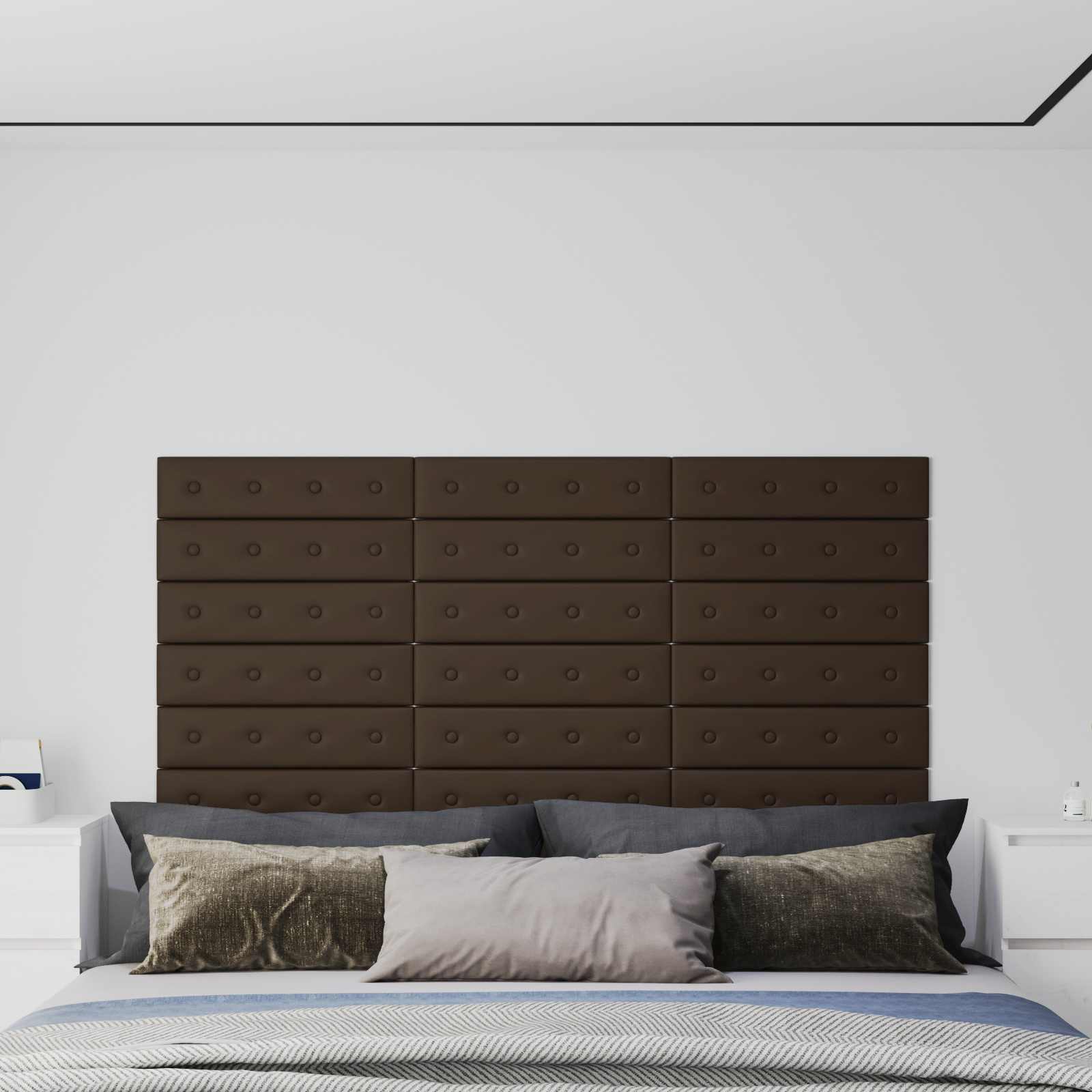 Wandhoofdbord 12 pcs Bruin 60 x 15 cm Nep Leer is nu te koop bij PeponiXL, paradijselijk wonen!