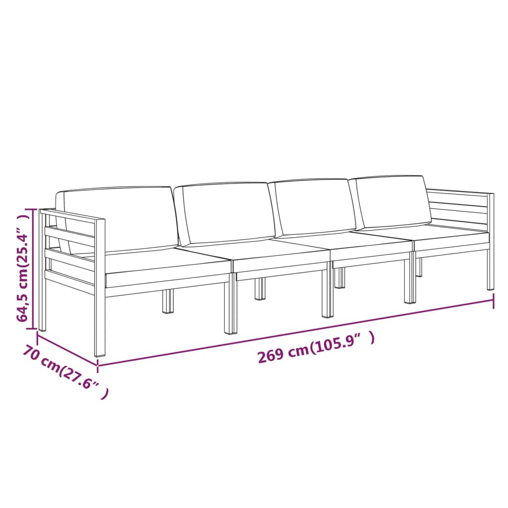 4-delige Loungeset met kussens aluminium antracietkleurig is nu te koop bij PeponiXL, paradijselijk wonen!