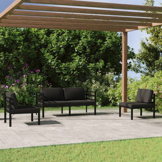 4-delige Loungeset met kussens aluminium antracietkleurig is nu te koop bij PeponiXL, paradijselijk wonen!