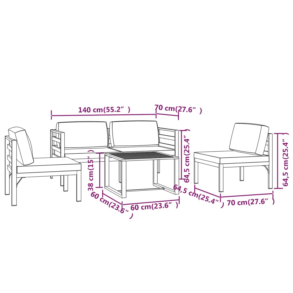5-delige Loungeset met kussens aluminium antracietkleurig is nu te koop bij PeponiXL, paradijselijk wonen!