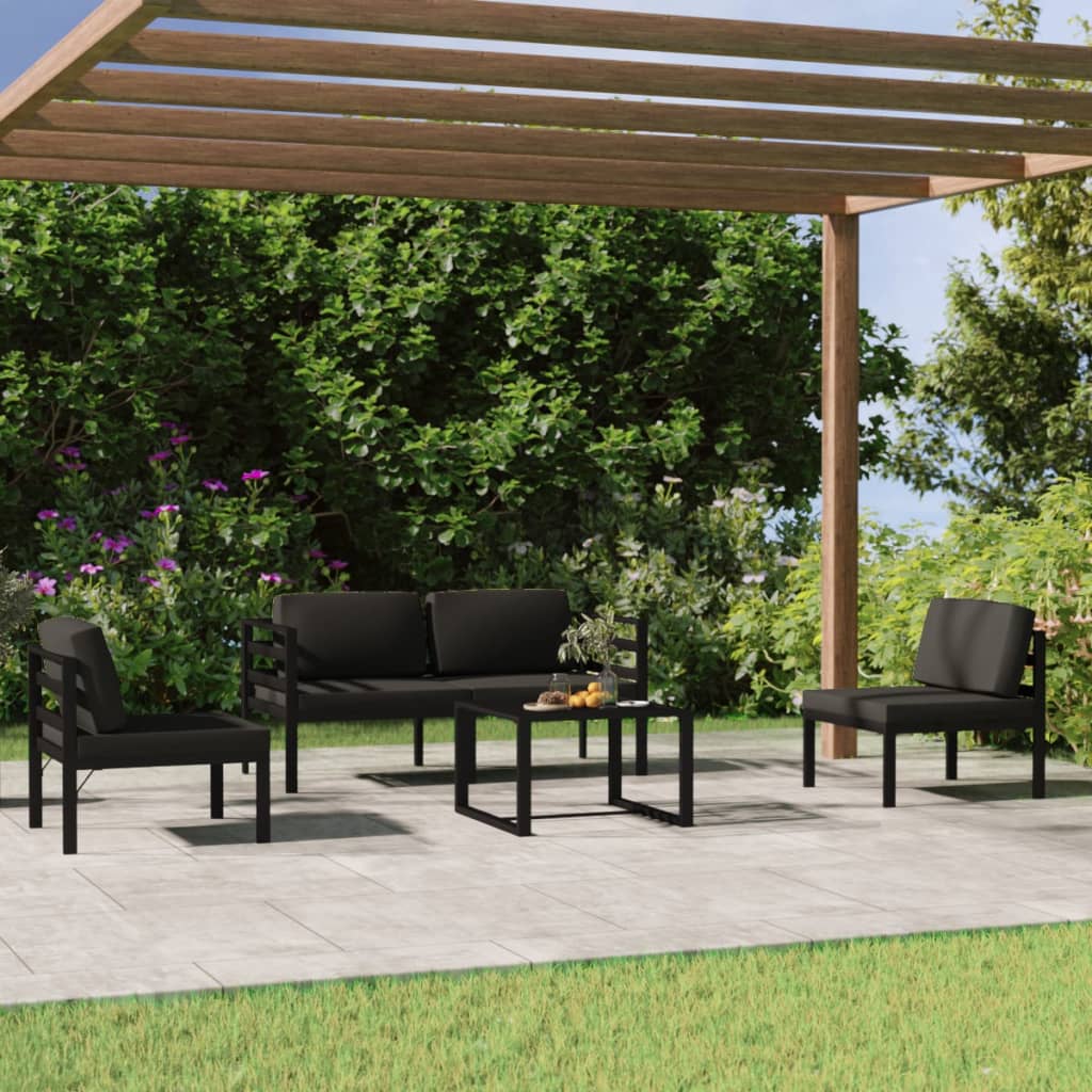 5-delige Loungeset met kussens aluminium antracietkleurig is nu te koop bij PeponiXL, paradijselijk wonen!