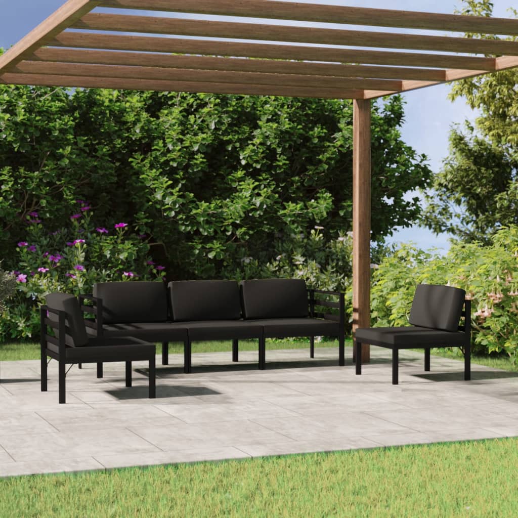 5-delige Loungeset met kussens aluminium antracietkleurig is nu te koop bij PeponiXL, paradijselijk wonen!