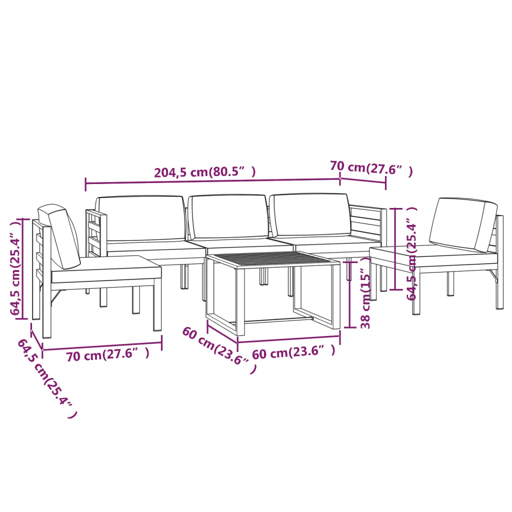 6-delige Loungeset met kussens aluminium antracietkleurig is nu te koop bij PeponiXL, paradijselijk wonen!