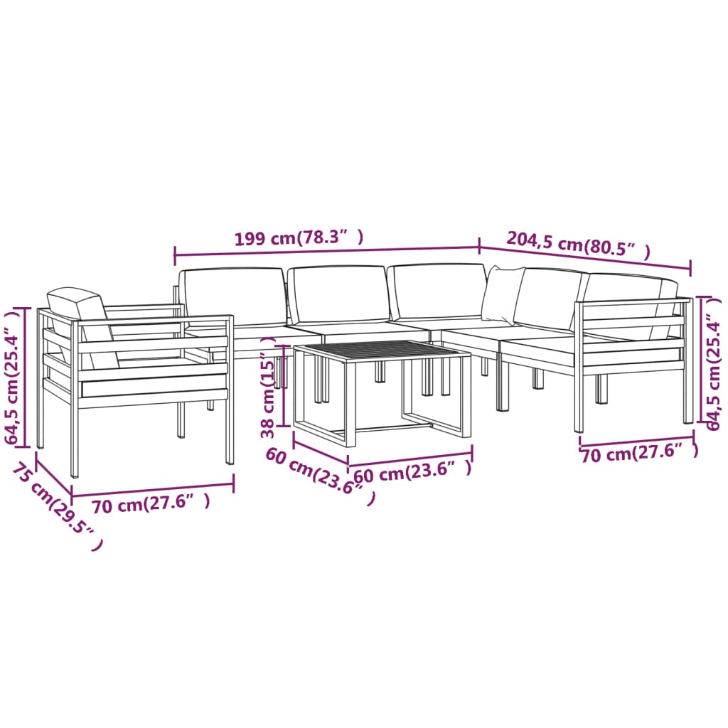 7-delige Loungeset met kussens aluminium antracietkleurig is nu te koop bij PeponiXL, paradijselijk wonen!