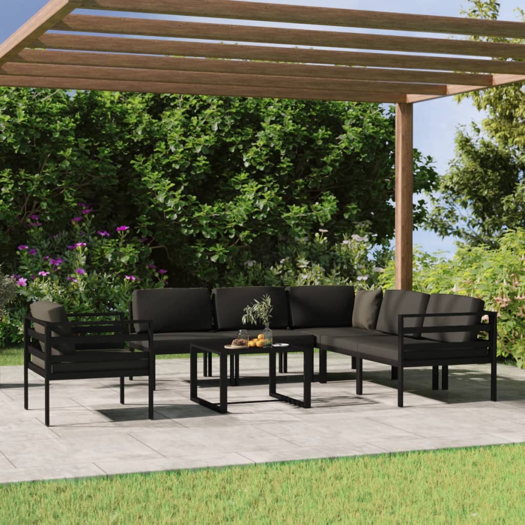 7-delige Loungeset met kussens aluminium antracietkleurig is nu te koop bij PeponiXL, paradijselijk wonen!