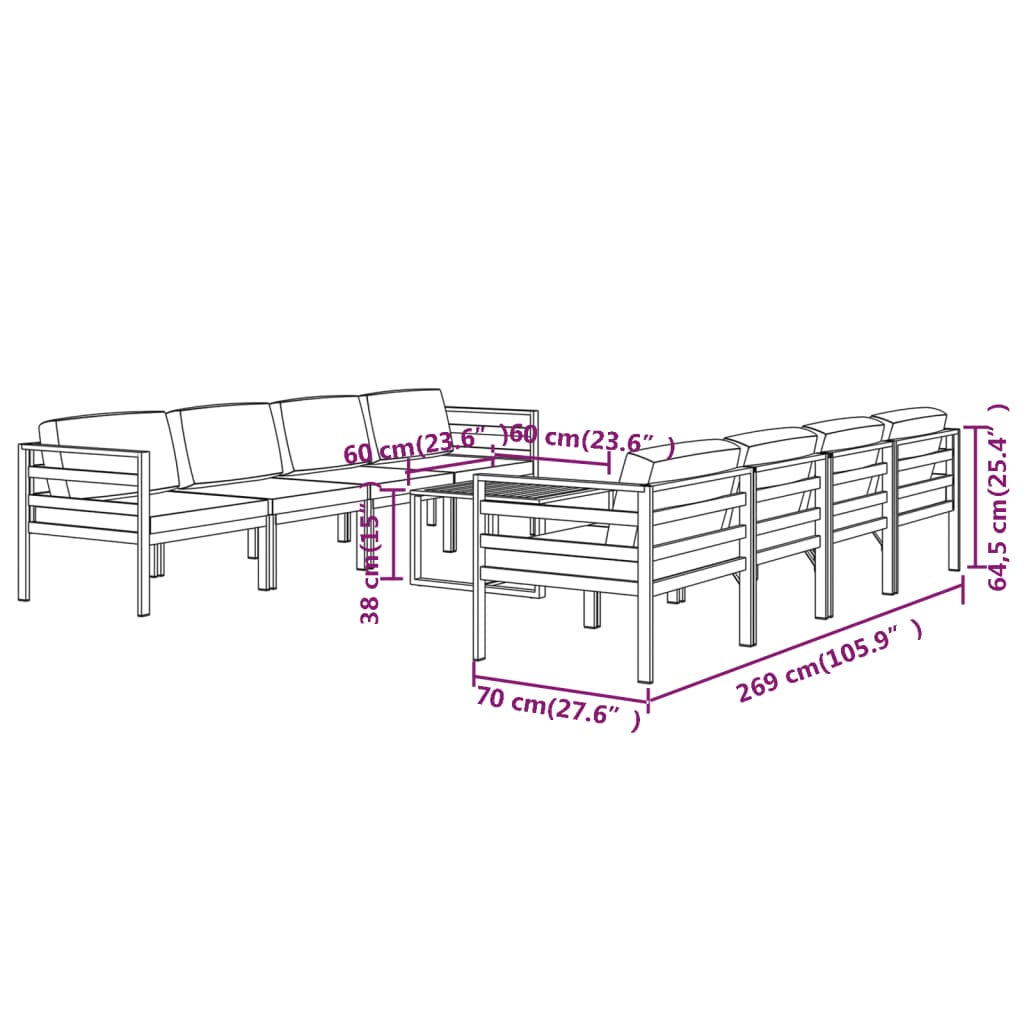 9-delige Loungeset met kussens aluminium antracietkleurig is nu te koop bij PeponiXL, paradijselijk wonen!