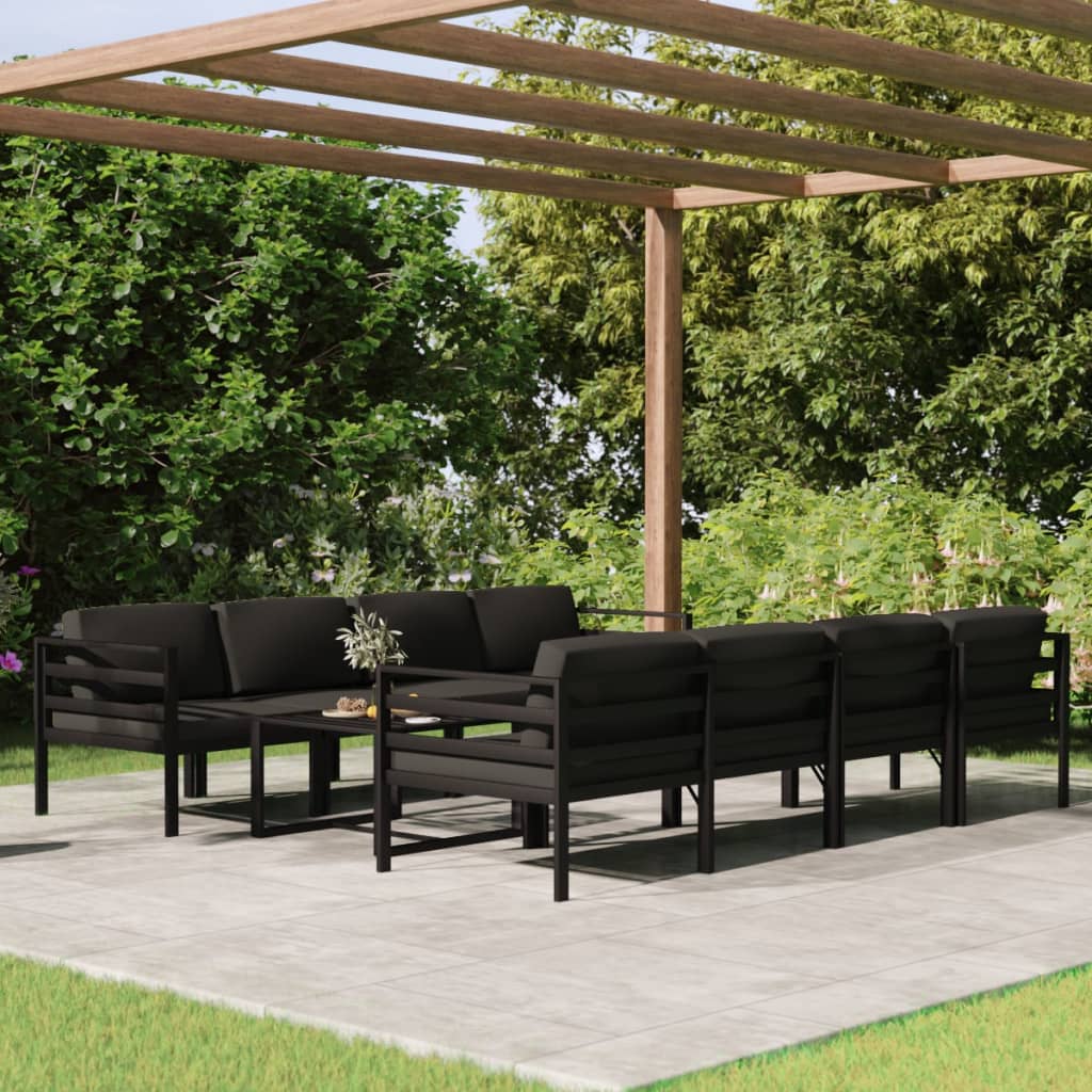 9-delige Loungeset met kussens aluminium antracietkleurig is nu te koop bij PeponiXL, paradijselijk wonen!