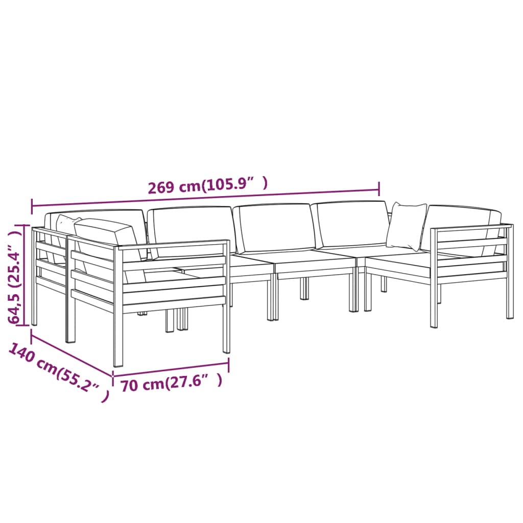 6-delige Loungeset met kussens aluminium antracietkleurig is nu te koop bij PeponiXL, paradijselijk wonen!
