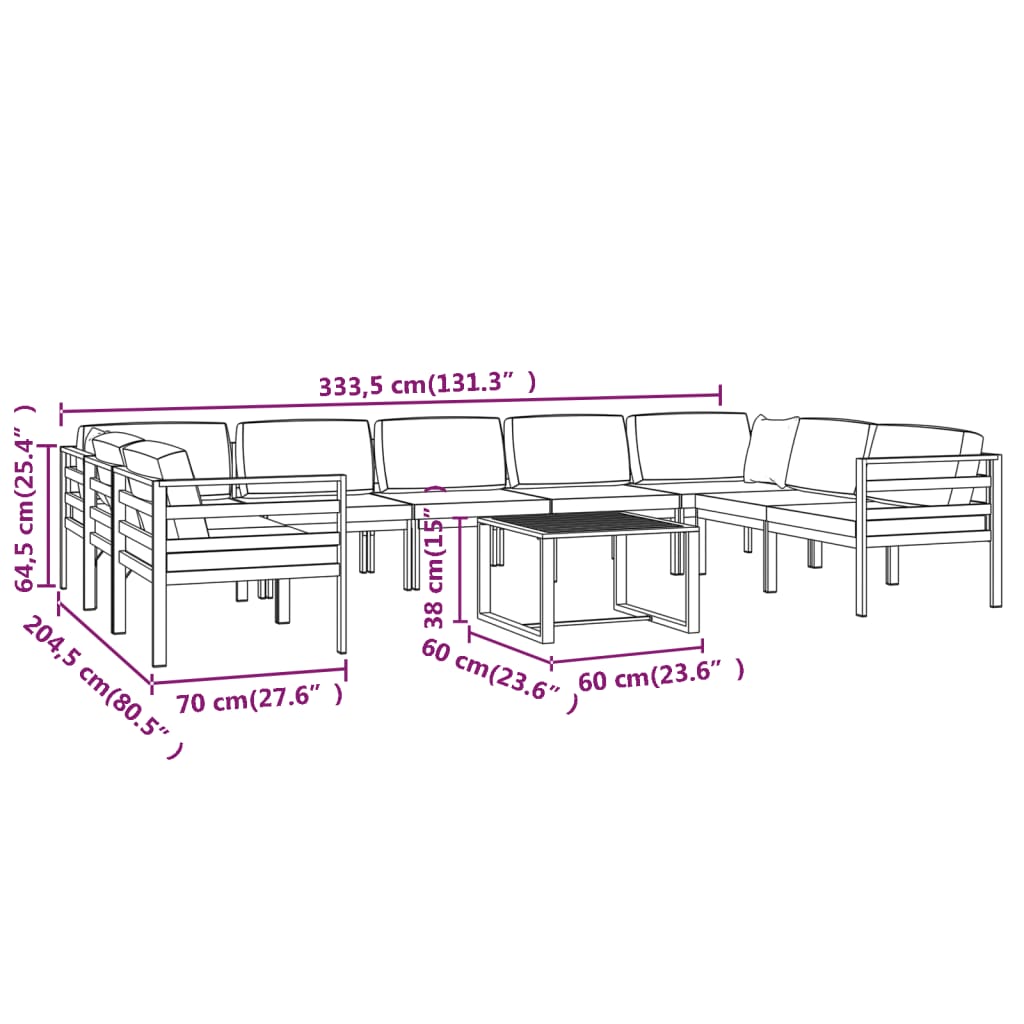 10-delige Loungeset met kussens aluminium antracietkleurig is nu te koop bij PeponiXL, paradijselijk wonen!