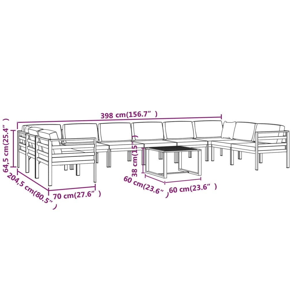 11-delige Loungeset met kussens aluminium antracietkleurig is nu te koop bij PeponiXL, paradijselijk wonen!