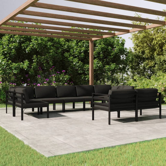 9-delige Loungeset met kussens aluminium antracietkleurig is nu te koop bij PeponiXL, paradijselijk wonen!