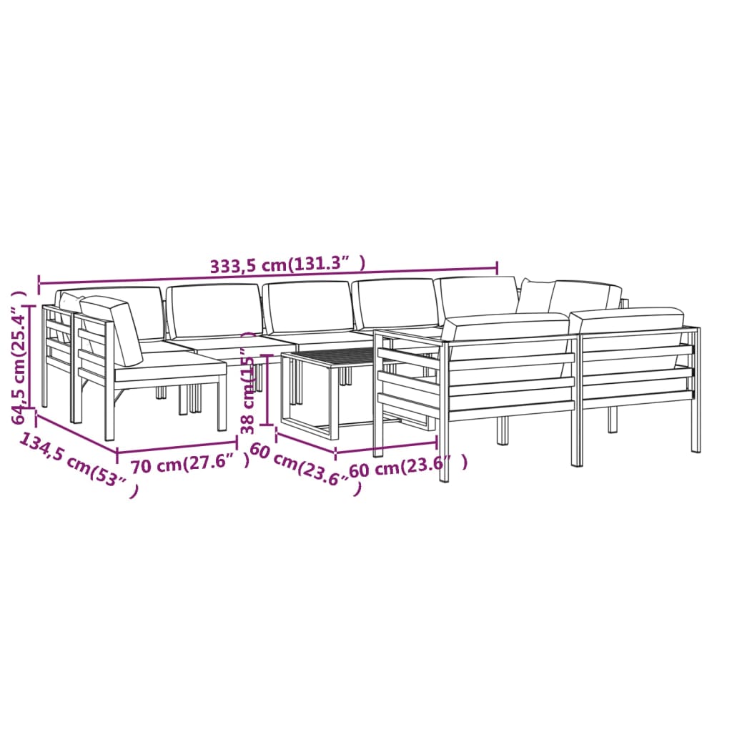 10-delige Loungeset met kussens aluminium antracietkleurig is nu te koop bij PeponiXL, paradijselijk wonen!