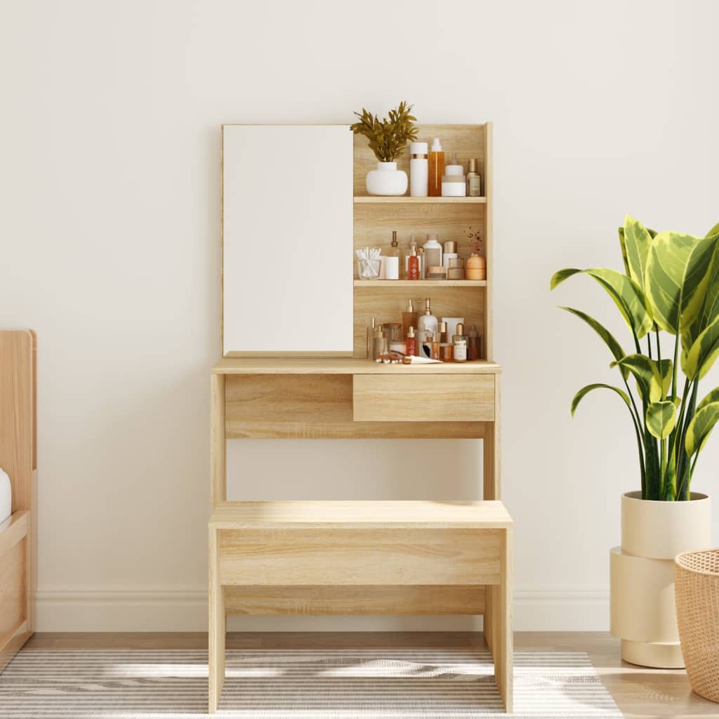 Kaptafel met spiegel 74,5x40x141 cm sonoma eikenkleurig is nu te koop bij PeponiXL, paradijselijk wonen!