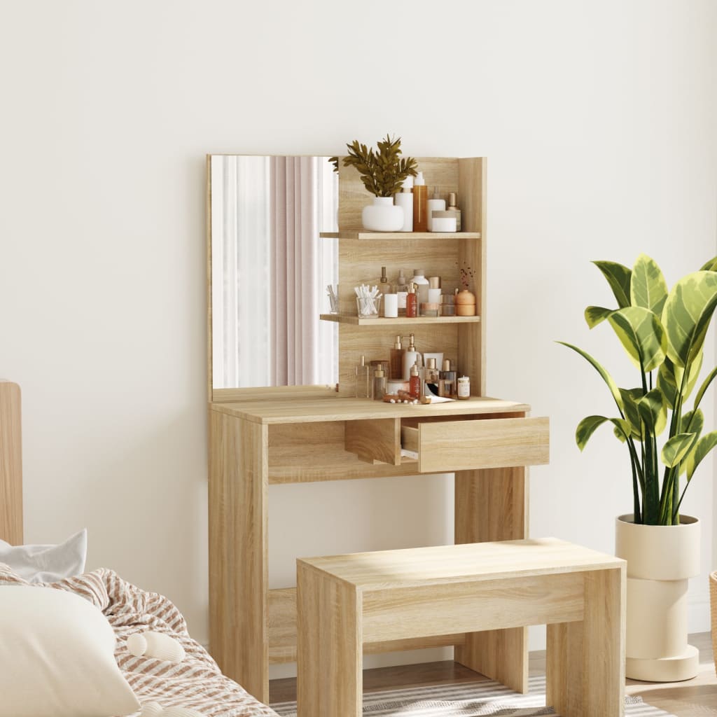 Kaptafel met spiegel 74,5x40x141 cm sonoma eikenkleurig is nu te koop bij PeponiXL, paradijselijk wonen!