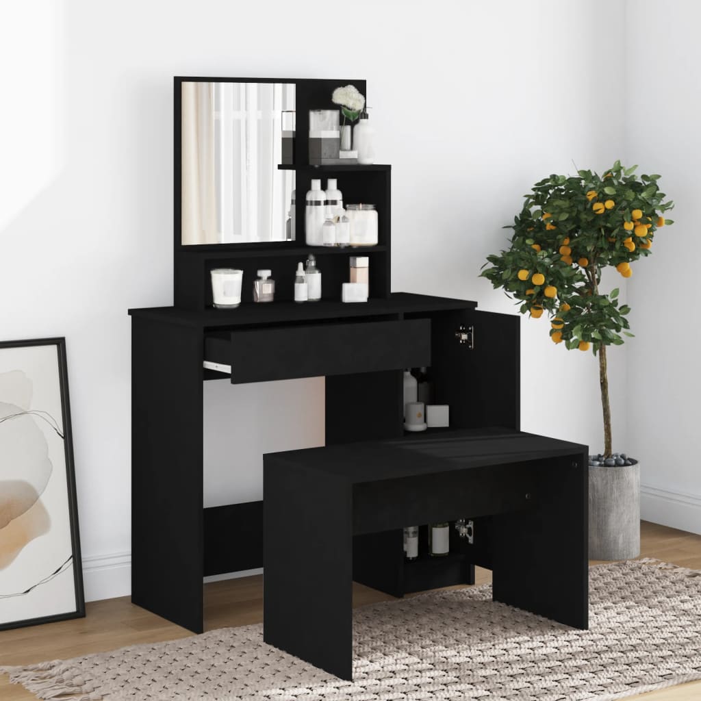 Kaptafel met spiegel 86,5x35x136 cm zwart is nu te koop bij PeponiXL, paradijselijk wonen!