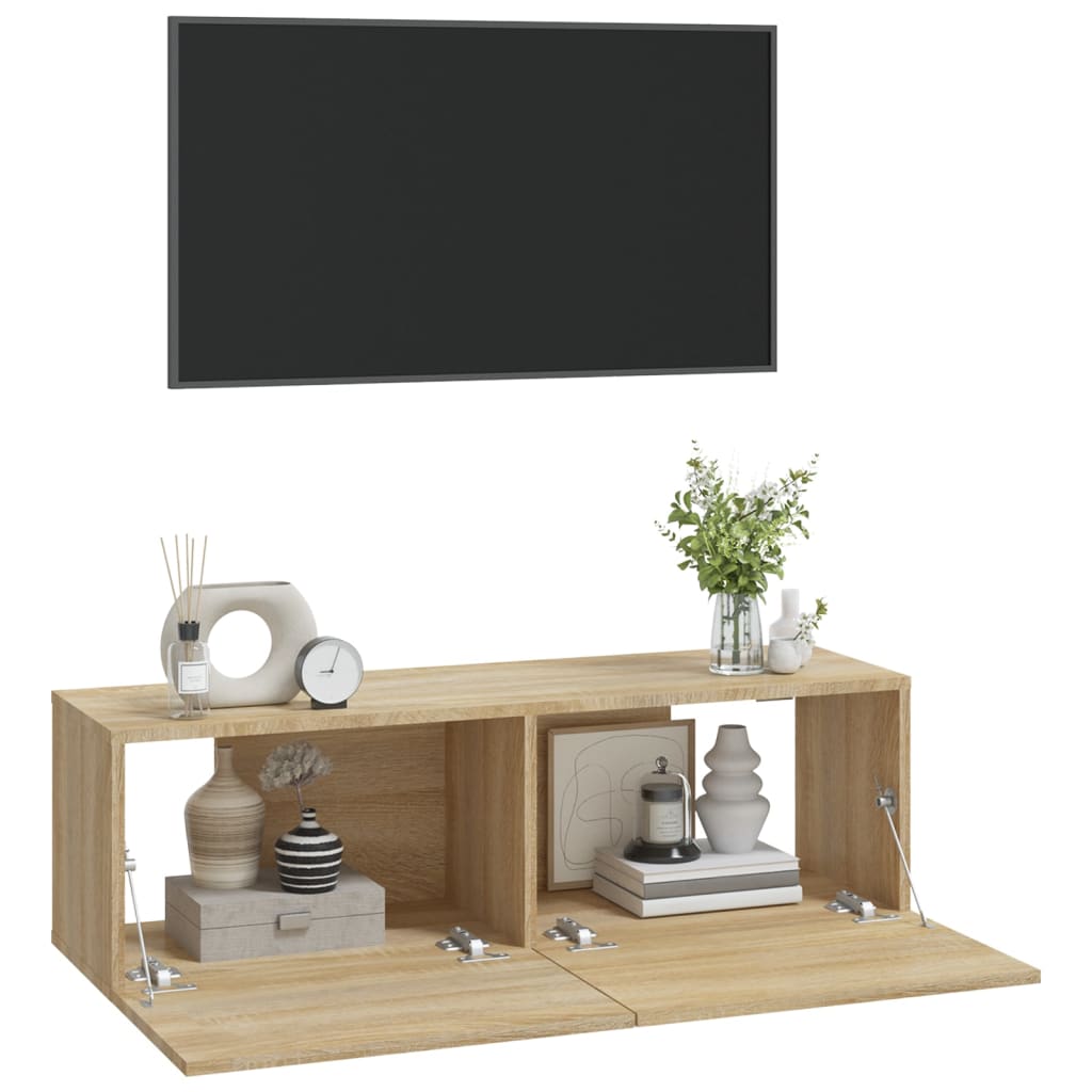Tv-wandmeubels 2 st 100x30x30 cm hout sonoma eikenkleurig is nu te koop bij PeponiXL, paradijselijk wonen!