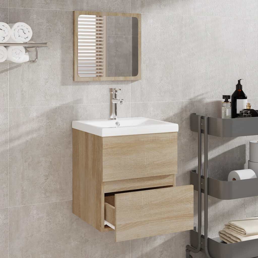 Badkamerkast met spiegel bewerkt hout sonoma eikenkleurig is nu te koop bij PeponiXL, paradijselijk wonen!
