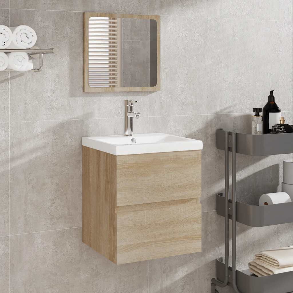 Badkamerkast met spiegel bewerkt hout sonoma eikenkleurig is nu te koop bij PeponiXL, paradijselijk wonen!
